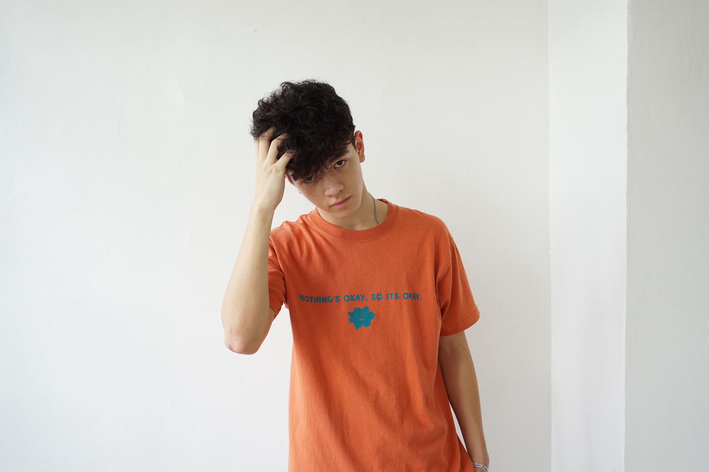 GOC US cotton "Nothing's okay, so its okay" solgan T-shirt - Orange