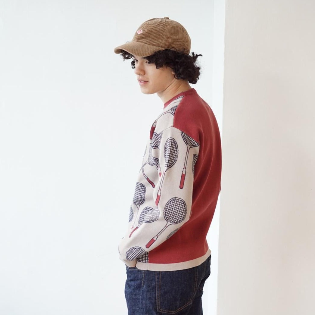 GOC crew neck retro print double knit cotton sweater - Badminton