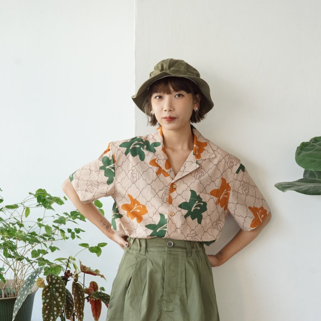 GOC floral poplin shirt jacket - pastel peach lily