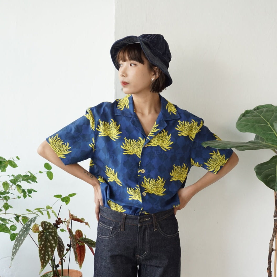 GOC floral cotton shirt jacket - chrysanthemum navy 2.0