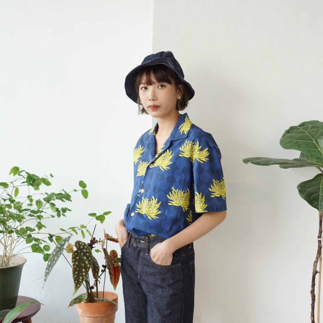 GOC floral cotton shirt jacket - chrysanthemum navy 2.0