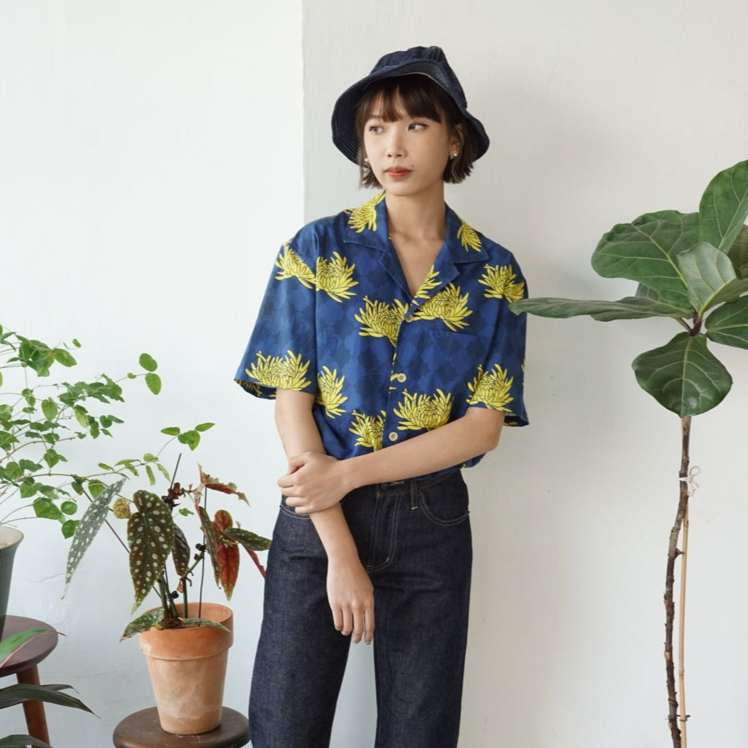 GOC floral cotton shirt jacket - chrysanthemum navy 2.0