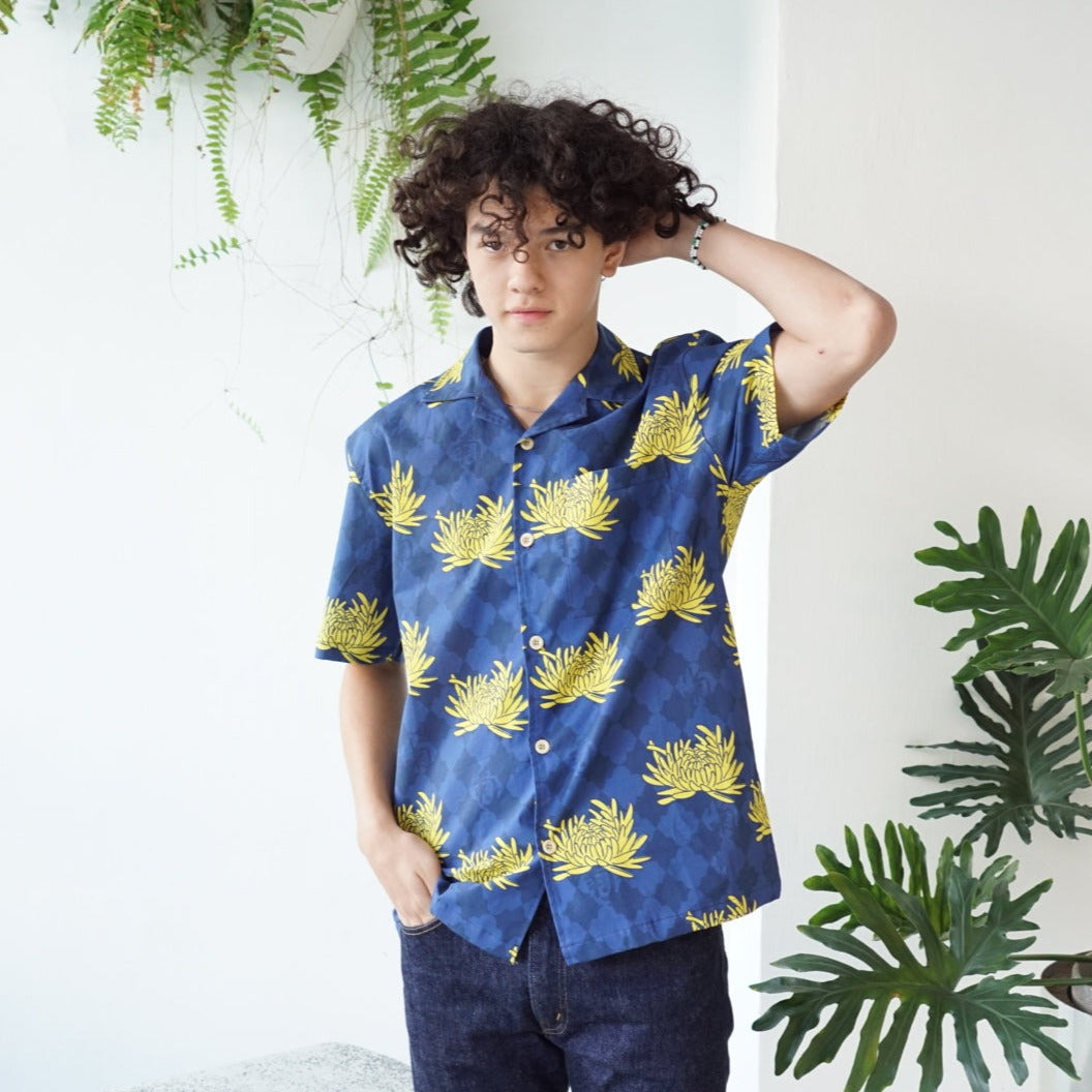 GOC floral cotton shirt jacket - chrysanthemum navy 2.0