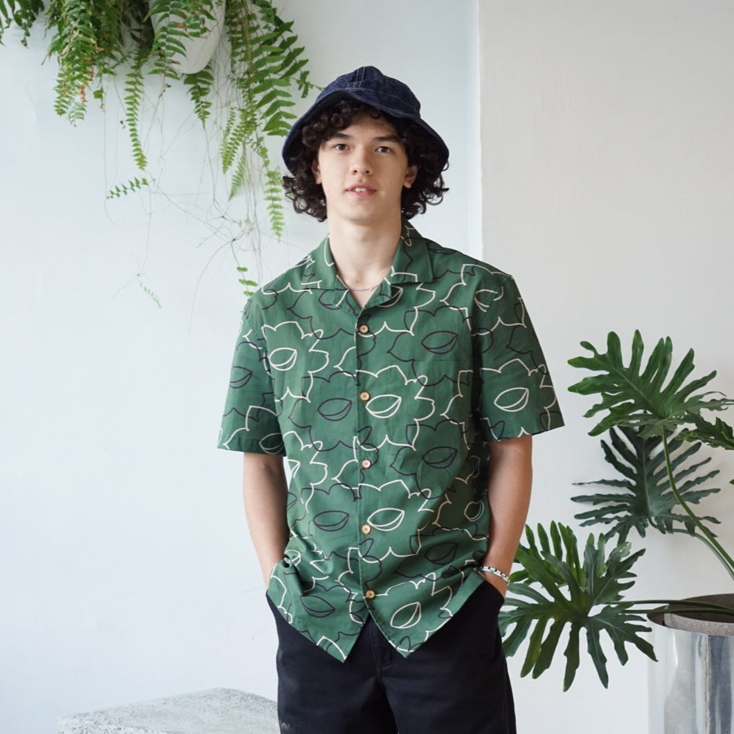 GOC floral cotton shirt jacket - crowded daffodils green