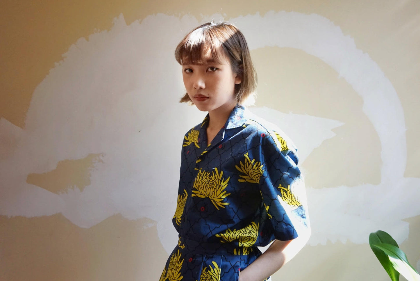 GOC floral cotton shirt jacket - chrysanthemum navy