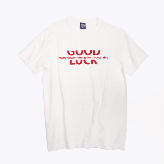 GOC Good Luck slogan T-shirt "Every flower must go through dirt"- Red