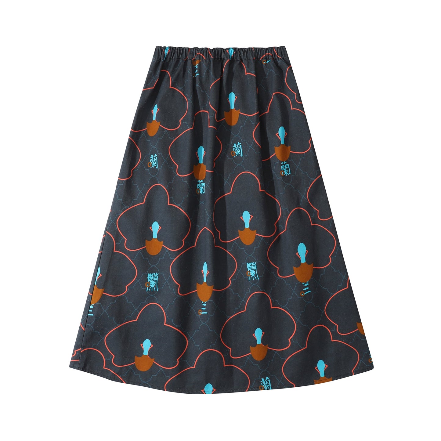 GOC floral cotton mid-length a line skirt - Grey Orchid