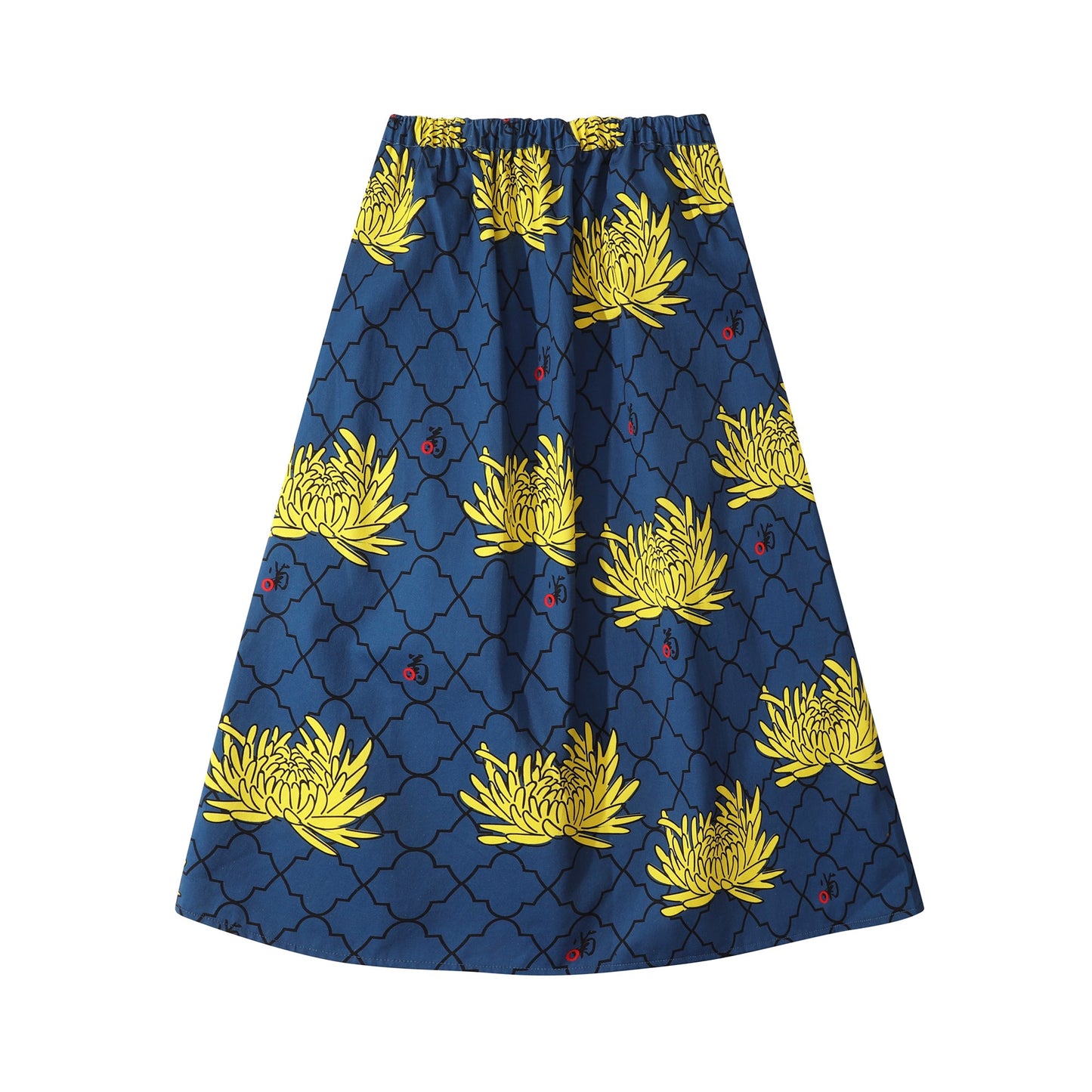 GOC floral cotton mid-length a line skirt - Chrysanthemum navy