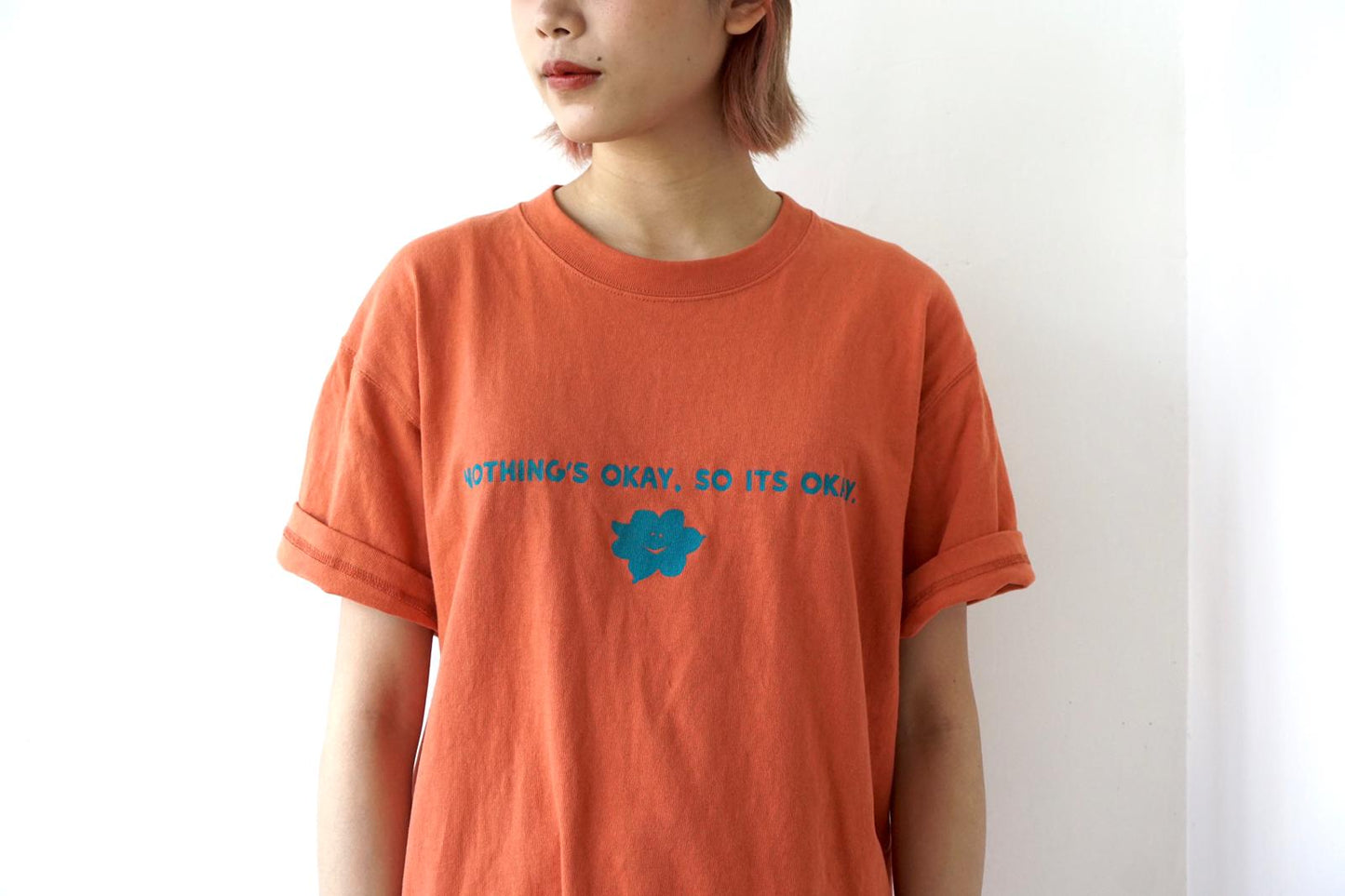 GOC US cotton "Nothing's okay, so its okay" solgan T-shirt - Orange