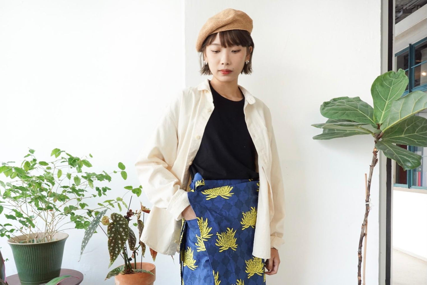 GOC cotton floral wrap midi skirt - chrysanthemum