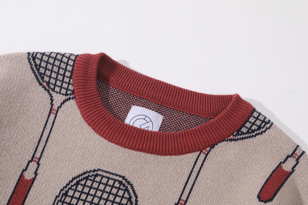 GOC crew neck retro print double knit cotton sweater - Badminton